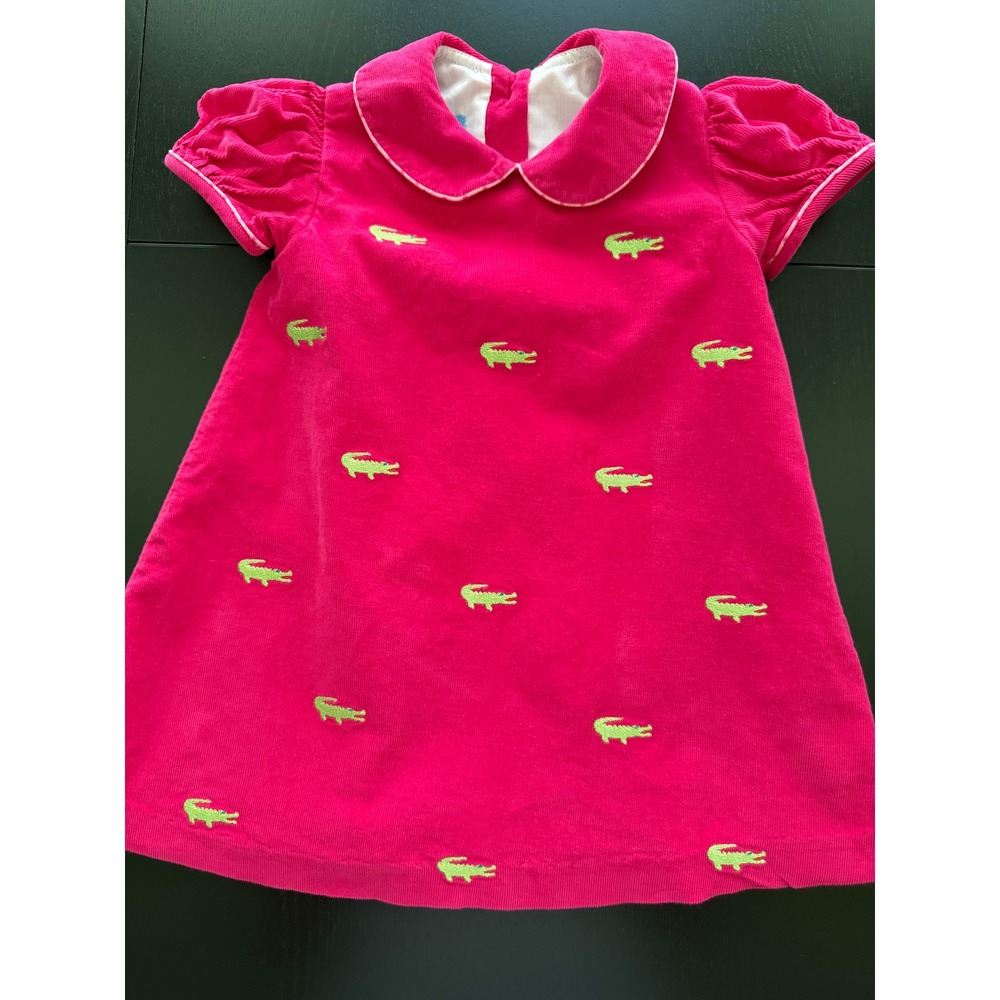 ANAVINI Embroidered Gator Dress Girls 2T Pink Corduroy Cotton-Lined Short Sleeve